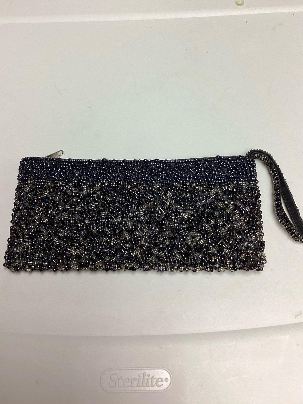 Beaded Black Evening Wristlet Clutch Mid century